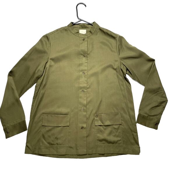 Nicobar Women's Military Utility Green Shirt Jacket Tencel Size Medium Chic - Picture 1 of 12